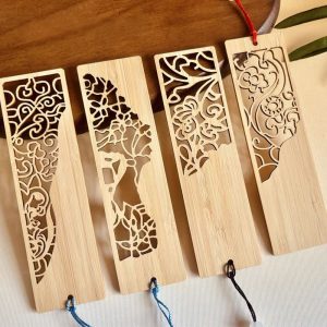 Wholesales Custom Bamboo Promotional Engraving Blank Bookmarks with Tassels Halloween Gift Custom Logo