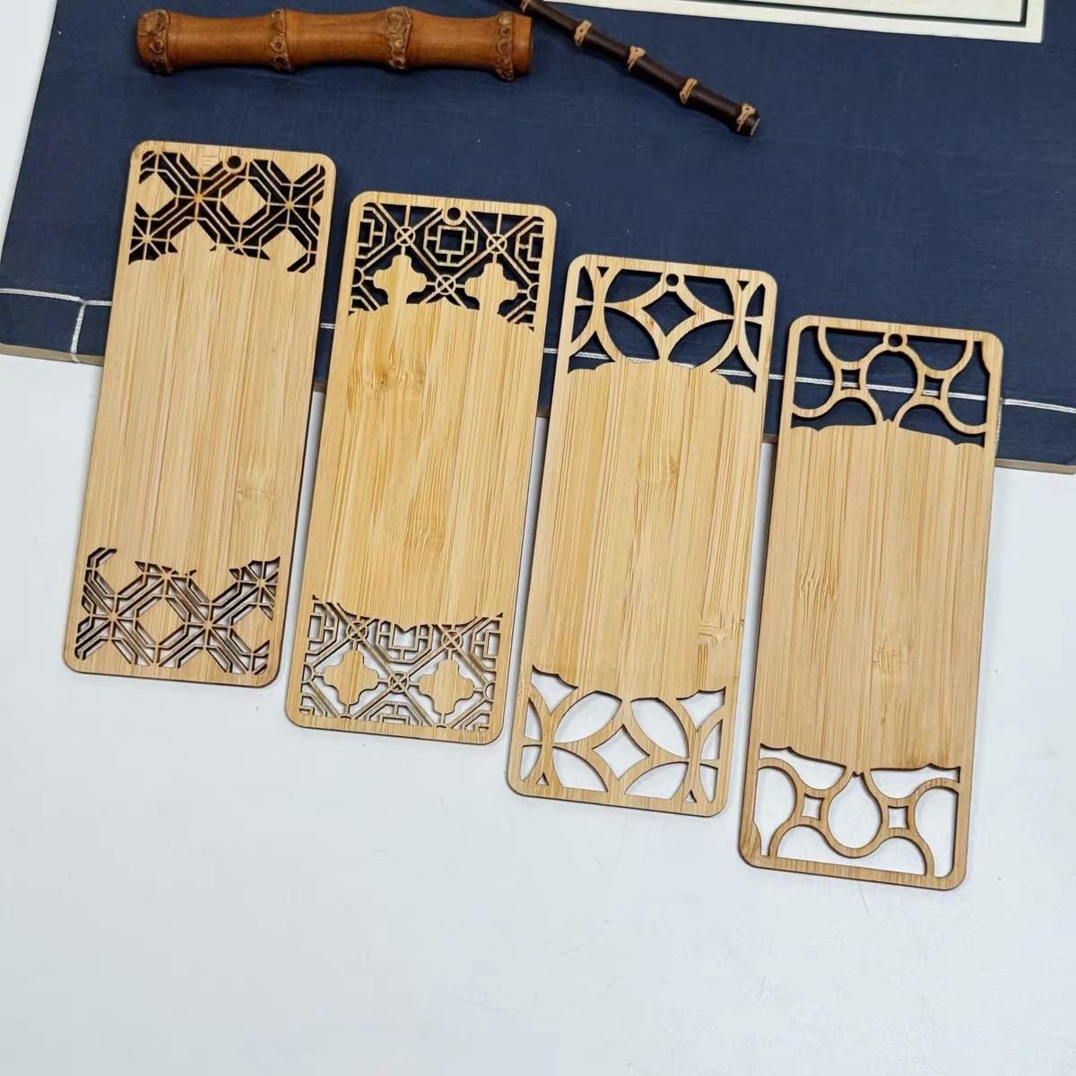 Natural Bamboo Student Bookmark Laser Cut Ornate Pattern Christmas Birthday Gift for Liberty - Image 2