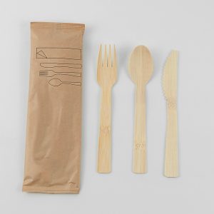 100% Bamboo Cutlery Set Includes Knife Fork Spoon - Portable Utensils for Kitchen Outdoor Camping