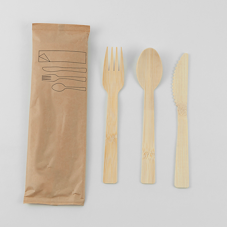 100% Bamboo Cutlery Set Includes Knife Fork Spoon - Portable Utensils for Kitchen Outdoor Camping