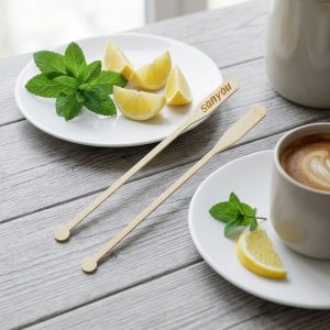 Durable Eco-Friendly Bamboo Disposable Tea Sticks with Custom Logo Option Portable for Coffee & Tea Use