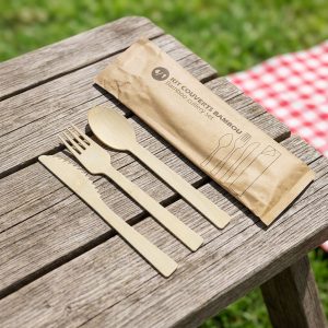 Customizable Disposable Bamboo Flatware Composable Wrapped Spoons Cutlery Sets Party Mini Free Sample Available