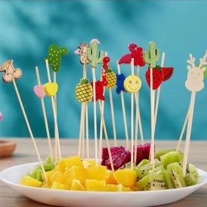 Bear Sign Bamboo Disposable Cake Decorating Supplies Fruit Sign Card Toothpick for Dessert Table Party Decoration Cold Dishes