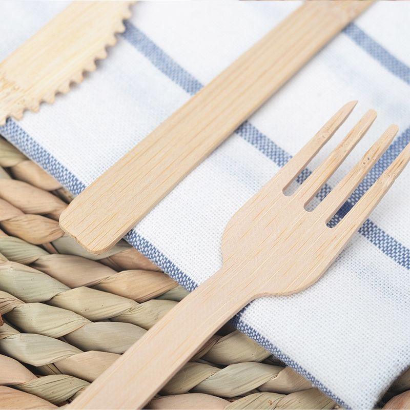 Eco-friendly Disposable Bamboo Cutlery Mini SanYou DZ25-12 Biodegradable Knives Forks Spoons for Camping Parties Cake Steak - Image 5