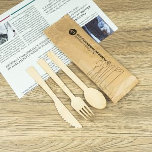 Hot Sale Wrapped Disposable Bamboo Cutlery Set 140mm Knife Fork Spoon Biodegradable Good Quality Parties Hotels Customizable