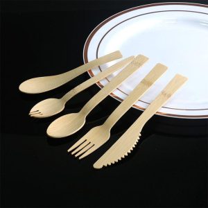Custom Logo Disposable Bamboo Cutlery Set-to Go Fork Knife Spoon Utensils for Parties Takeaway Plastic Material for Hotels